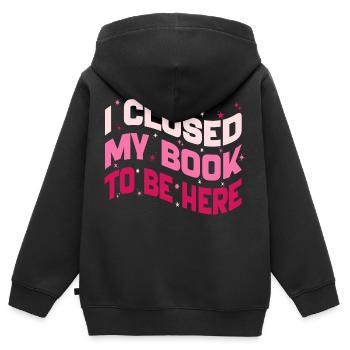 Ich habe mein Buch geschlossen, um hier zu sein und Bücherwurm lustig zu lesen - Kinder Premium Organic Zip Hoodie - Schwarz - Hinten - AI Model Kid Male (0cm)