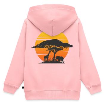 savane girage éléphant safari - Sweat Premium à capuche zippé enfant bio - rose - Dos - AI Model Kid Female (0cm)
