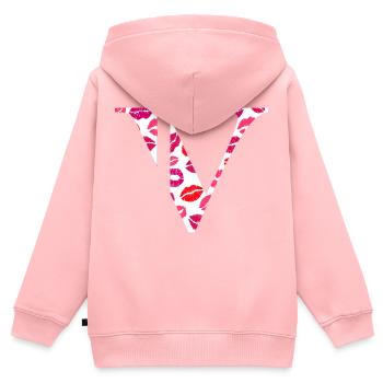 Lettre v bisous - Sweat Premium à capuche zippé enfant bio - rose - Dos - AI Model Kid Female (0cm)