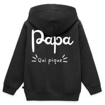 Papa qui pique - Sweat Premium à capuche zippé enfant bio - noir - Dos - AI Model Kid Male (0cm)