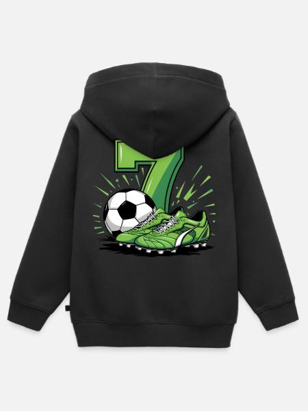 Fussball 7 Jahre - Kinder Premium Organic Zip Hoodie - Schwarz