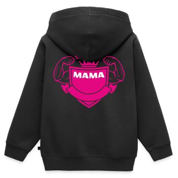 SUPER MAMA - Kinder Premium Organic Zip Hoodie - Schwarz - Hinten - AI Model Kid Male (0cm)