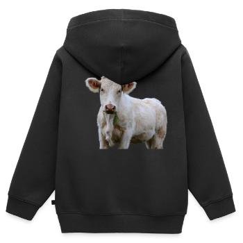 Luusige vache tête de vache fermier cadeau - Sweat Premium à capuche zippé enfant bio - noir - Dos - AI Model Kid Male (0cm)