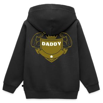 SUPER PAPA - Kinder Premium Organic Zip Hoodie - Schwarz - Hinten - AI Model Kid Male (0cm)