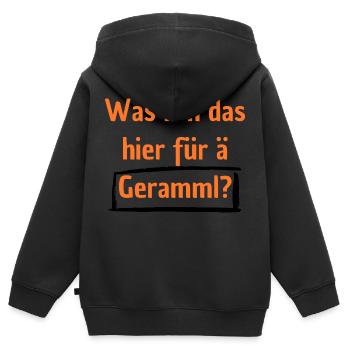 Was is n das hier für ä Gerammel? - Kinder Premium Organic Zip Hoodie - Schwarz - Hinten - AI Model Kid Male (0cm)