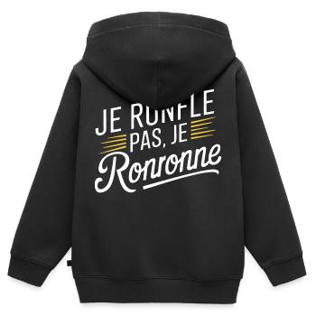 Je ronfle pas, je ronronne - Sweat Premium à capuche zippé enfant bio - noir - Dos - AI Model Kid Male (0cm)