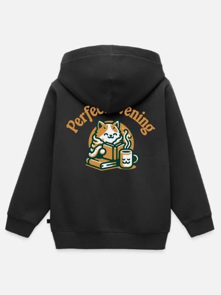 Katze Buch Tee Kaffee - Kinder Premium Organic Zip Hoodie - Schwarz