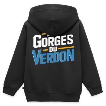 Les Gorges du Verdon - Sweat Premium à capuche zippé enfant bio - noir - Dos - AI Model Kid Male (0cm)
