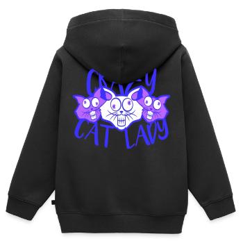 Crazy Cat Lady Text Wahnsinnige Frau Katzen Liebe - Kinder Premium Organic Zip Hoodie - Schwarz - Hinten - AI Model Kid Male (0cm)