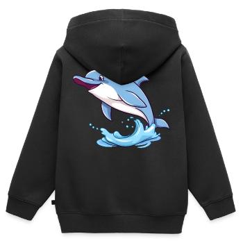 Verspielter Delfin, der in den Wellen des Ozeans springt - Kinder Premium Organic Zip Hoodie - Schwarz - Hinten - AI Model Kid Male (0cm)