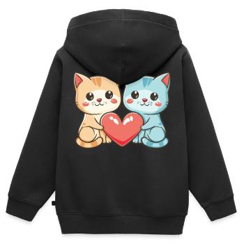 Katze Paar Liebe Valentinstag - Kinder Premium Organic Zip Hoodie - Schwarz - Hinten - AI Model Kid Male (0cm)