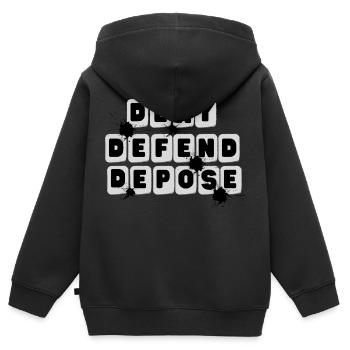 VERWEIGERN VERTEIDIGEN ABSETZEN - Kinder Premium Organic Zip Hoodie - Schwarz - Hinten - AI Model Kid Male (0cm)