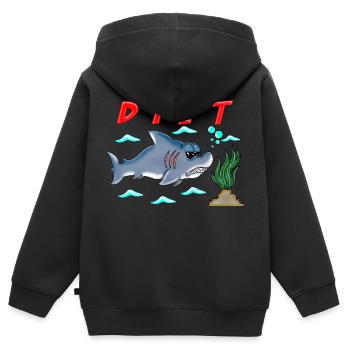 Lustige Diät Cartoon Hai Humor Sarkastisches Design - Kinder Premium Organic Zip Hoodie - Schwarz - Hinten - AI Model Kid Male (0cm)