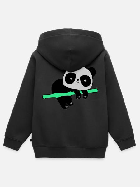 Pandabär - Premium børne zip-hættetrøje økologisk - sort