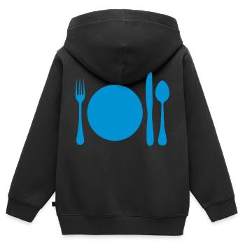 Essen - Kinder Premium Organic Zip Hoodie - Schwarz - Hinten - AI Model Kid Male (0cm)