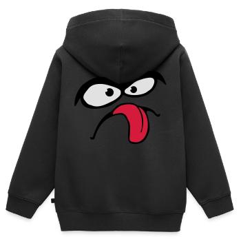 Sourcils épais Visage comique Langue Sortir - Sweat Premium à capuche zippé enfant bio - noir - Dos - AI Model Kid Male (0cm)