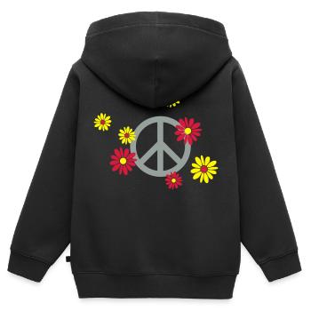 Peace-Zeichen Blume Flower Power Pazifist Aktivist - Kinder Premium Organic Zip Hoodie - Schwarz - Hinten - AI Model Kid Male (0cm)