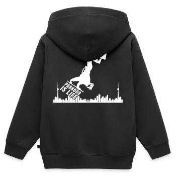 Parkour Cadeau Le Parcour Freerunning Backflip - Sweat Premium à capuche zippé enfant bio - noir - Dos - AI Model Kid Male (0cm)