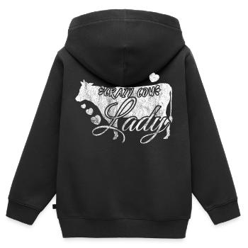 Crazy Cow Lady cadeau vache Lady Farmer Bauer - Sweat Premium à capuche zippé enfant bio - noir - Dos - AI Model Kid Male (0cm)