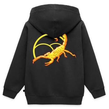 Giftiger gelber Skorpion droht mit seinem Stachel - Kinder Premium Organic Zip Hoodie - Schwarz - Hinten - AI Model Kid Male (0cm)