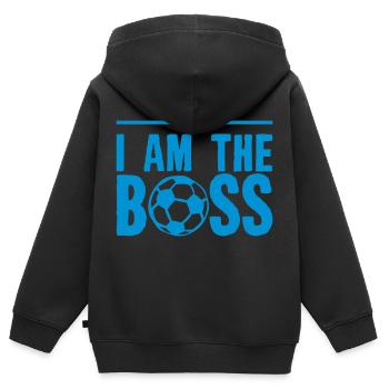 Fußball Zitat ich bin der Chef Humor - Kinder Premium Organic Zip Hoodie - Schwarz - Hinten - AI Model Kid Male (0cm)