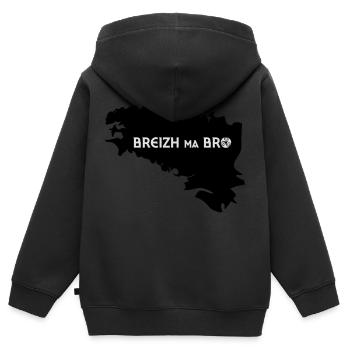 BREIZH MA BRO - Sweat Premium à capuche zippé enfant bio - noir - Dos - AI Model Kid Male (0cm)