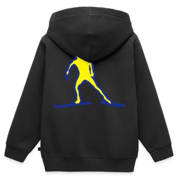 ski combine nordique fond dessin trace - Sweat Premium à capuche zippé enfant bio - noir - Dos - AI Model Kid Male (0cm)