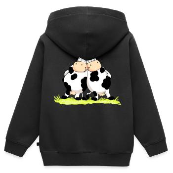 Twin Cows - Sweat Premium à capuche zippé enfant bio - noir - Dos - AI Model Kid Male (0cm)