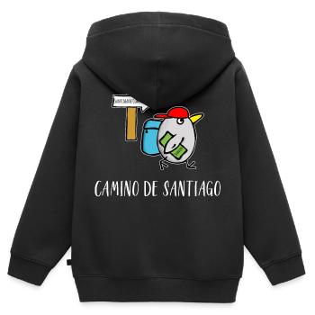 Chemin de Compostelle Espagne Pèlerins Camino De Santiago - Sweat Premium à capuche zippé enfant bio - noir - Dos - AI Model Kid Male (0cm)