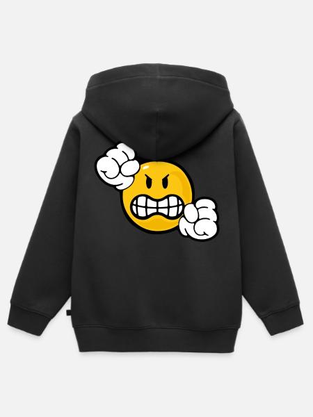 Smiley Anger - Kinder Premium Organic Zip Hoodie - Schwarz