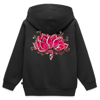 Lotus, blossom, flower, yoga, OM, buddhism, spirit - Kids Premium Organic Zip-up Hoodie - black - Back - AI Model Kid Male (0cm)