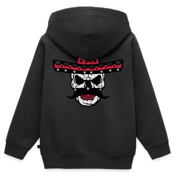 tete de mort chapeau mexicain crane 58 - Sweat Premium à capuche zippé enfant bio - noir - Dos - AI Model Kid Male (0cm)
