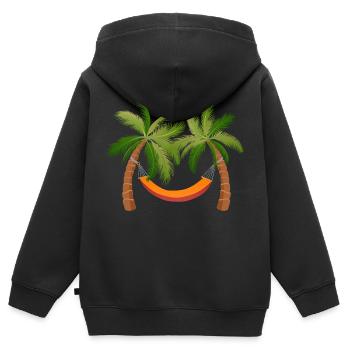 palmier hamac arbre vacances palmiers - Sweat Premium à capuche zippé enfant bio - noir - Dos - AI Model Kid Male (0cm)