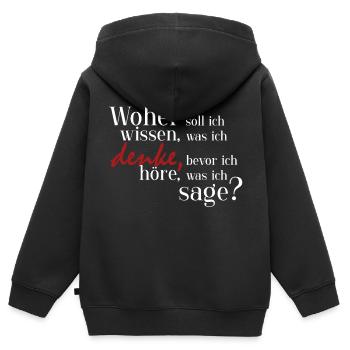 Woher soll ich wissen, was ich denke? - Kinder Premium Organic Zip Hoodie - Schwarz - Hinten - AI Model Kid Male (0cm)