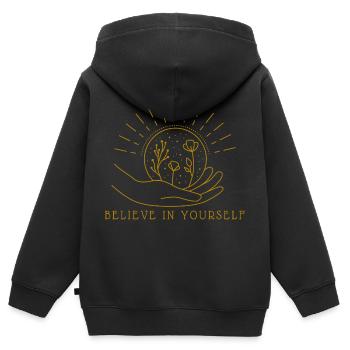 Believe in Yourself Erde Globus Hand Liebe - Kinder Premium Organic Zip Hoodie - Schwarz - Hinten - AI Model Kid Male (0cm)