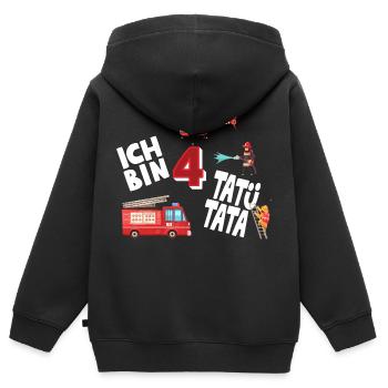 Feuerwehr Tatü Tata Ich bin 4 2 weiß - Kinder Premium Organic Zip Hoodie - Schwarz - Hinten - AI Model Kid Male (0cm)