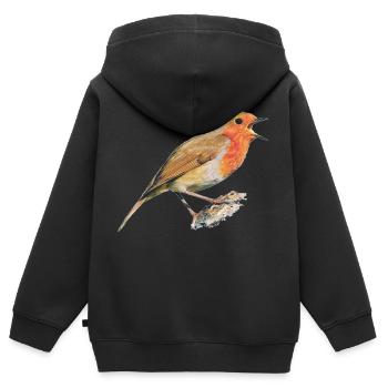Rouge-gorge oiseau Robin - Sweat Premium à capuche zippé enfant bio - noir - Dos - AI Model Kid Male (0cm)