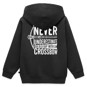 Never underestimate an old guy with a crossbow - Sweat Premium à capuche zippé enfant bio - noir - Dos - AI Model Kid Male (0cm)