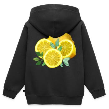 Zitronen, Gelb, Zitronenschnitten - Kinder Premium Organic Zip Hoodie - Schwarz - Hinten - AI Model Kid Male (0cm)
