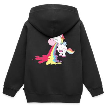 La licorne vomit l’arc-en-ciel Personnalisation - Sweat Premium à capuche zippé enfant bio - noir - Dos - AI Model Kid Male (0cm)