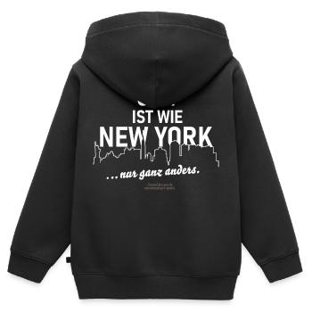 Ulm - Kinder Premium Organic Zip Hoodie - Schwarz - Hinten - AI Model Kid Male (0cm)