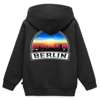 Berlin Berliner Skyline Retro Sun Schriftzug - Kinder Premium Organic Zip Hoodie - Schwarz - Hinten - AI Model Kid Male (0cm)
