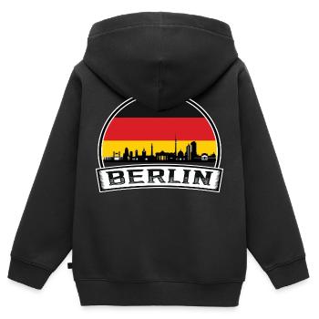 Berlin Berliner Skyline Retro Sun Schriftzug - Kinder Premium Organic Zip Hoodie - Schwarz - Hinten - AI Model Kid Male (0cm)
