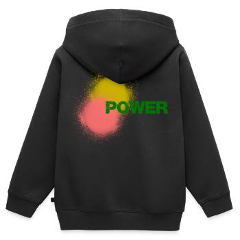 Power - Kinder Premium Organic Zip Hoodie - Schwarz - Hinten - AI Model Kid Male (0cm)