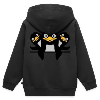 Drôles de pingouins 3 amis - Sweat Premium à capuche zippé enfant bio - noir - Dos - AI Model Kid Male (0cm)