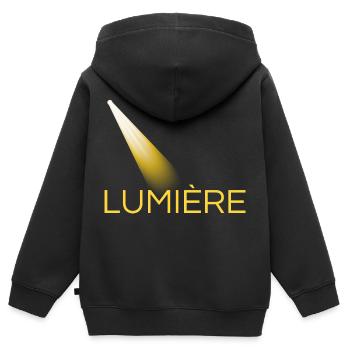 lumière jaune - Sweat Premium à capuche zippé enfant bio - noir - Dos - AI Model Kid Male (0cm)