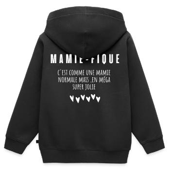 Mamie-fique mamie magnifique - Sweat Premium à capuche zippé enfant bio - noir - Dos - AI Model Kid Male (0cm)