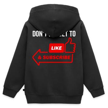 Vergessen Sie nicht, zu mögen und zu abonnieren - Kinder Premium Organic Zip Hoodie - Schwarz - Hinten - AI Model Kid Male (0cm)