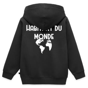 Habitant du monde - voyage - roadtrip - Sweat Premium à capuche zippé enfant bio - noir - Dos - AI Model Kid Male (0cm)
