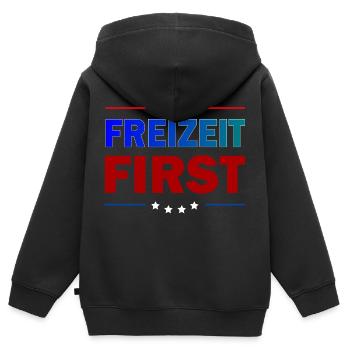 Freizeit First - Kinder Premium Organic Zip Hoodie - Schwarz - Hinten - AI Model Kid Male (0cm)